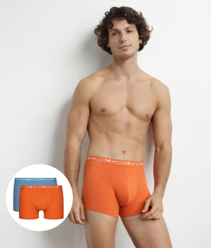 Pack de 2 calzoncillos bóxer azul anaranjado para hombre con cintura de algodón elástico Dim Graphic