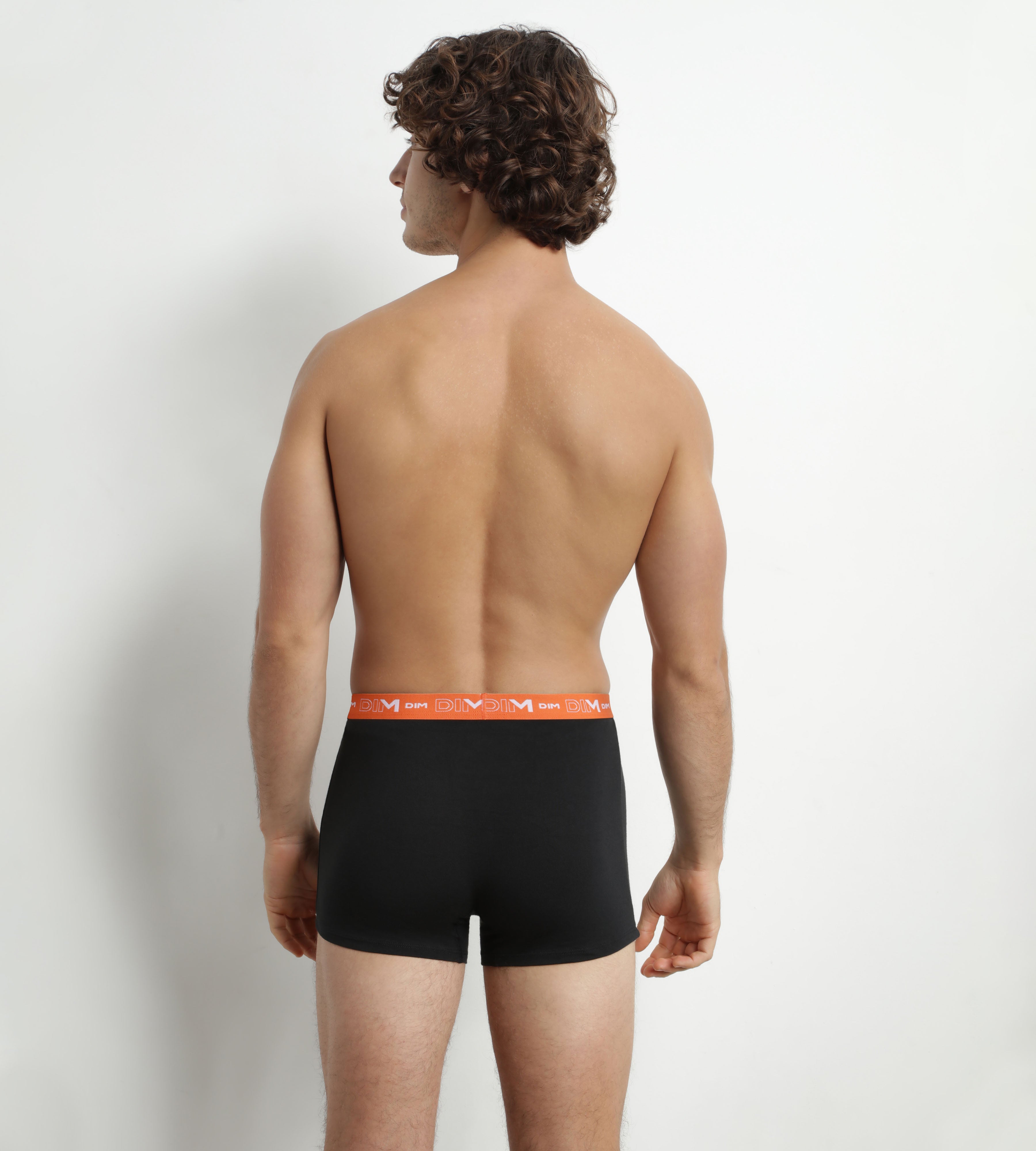 DIM Pack de 2 Boxers de hombre negros con cintura azul y naranja Algodón elástico Dim