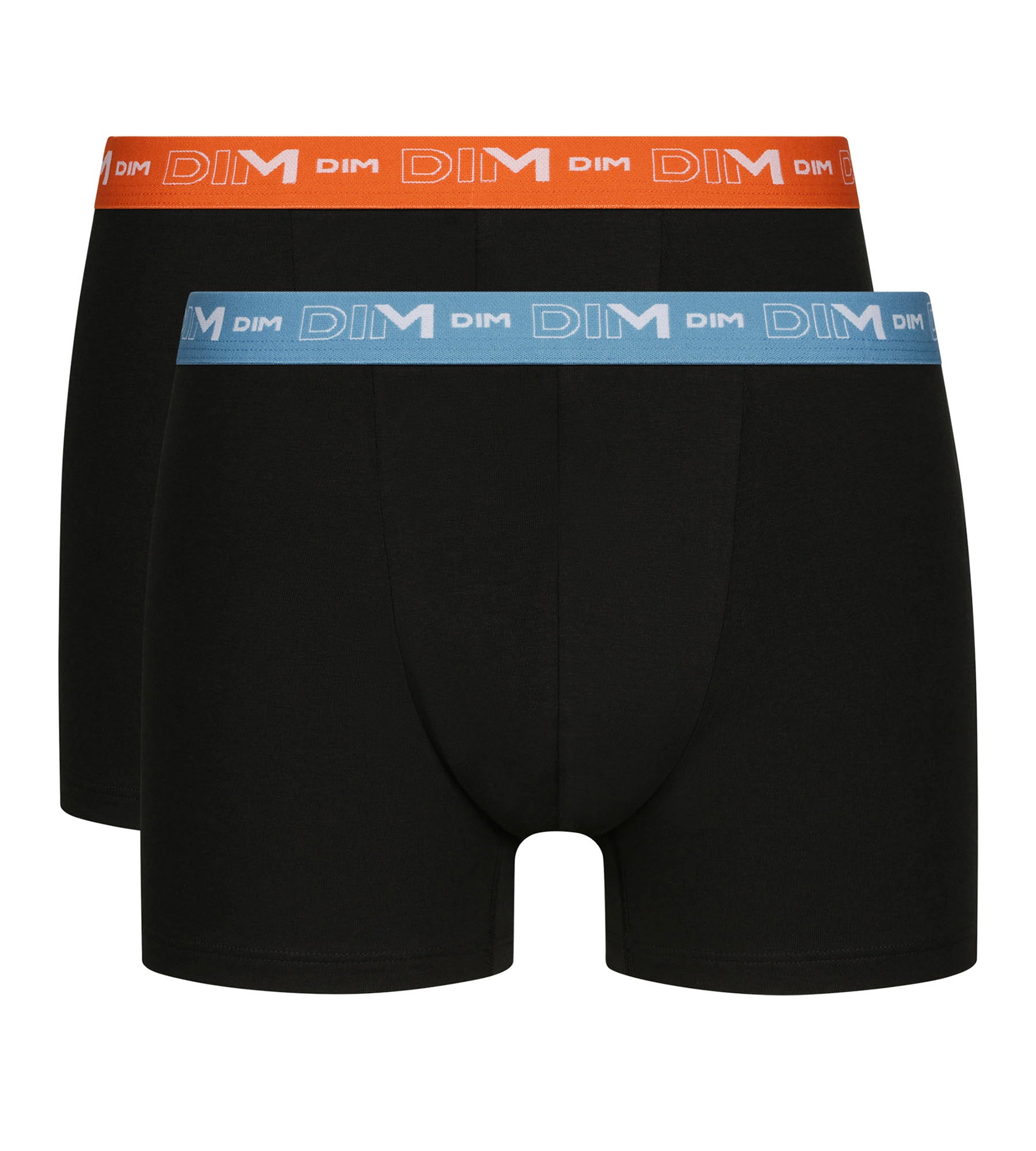 DIM Pack de 2 Boxers de hombre negros con cintura azul y naranja Algodón elástico Dim