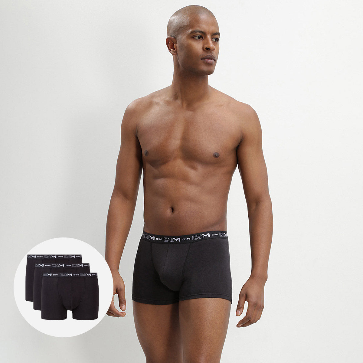DIM Pack de 3 bóxers negros para hombre de algodón elástico