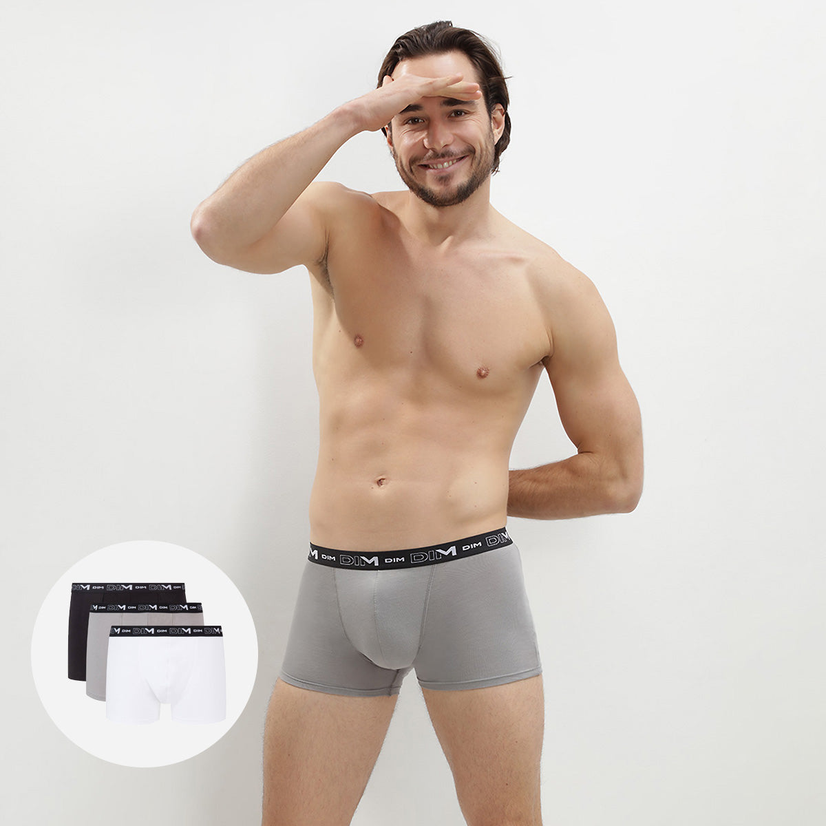 DIM Pack de 3 bóxers negro, gris y blanco de algodón elástico hombre