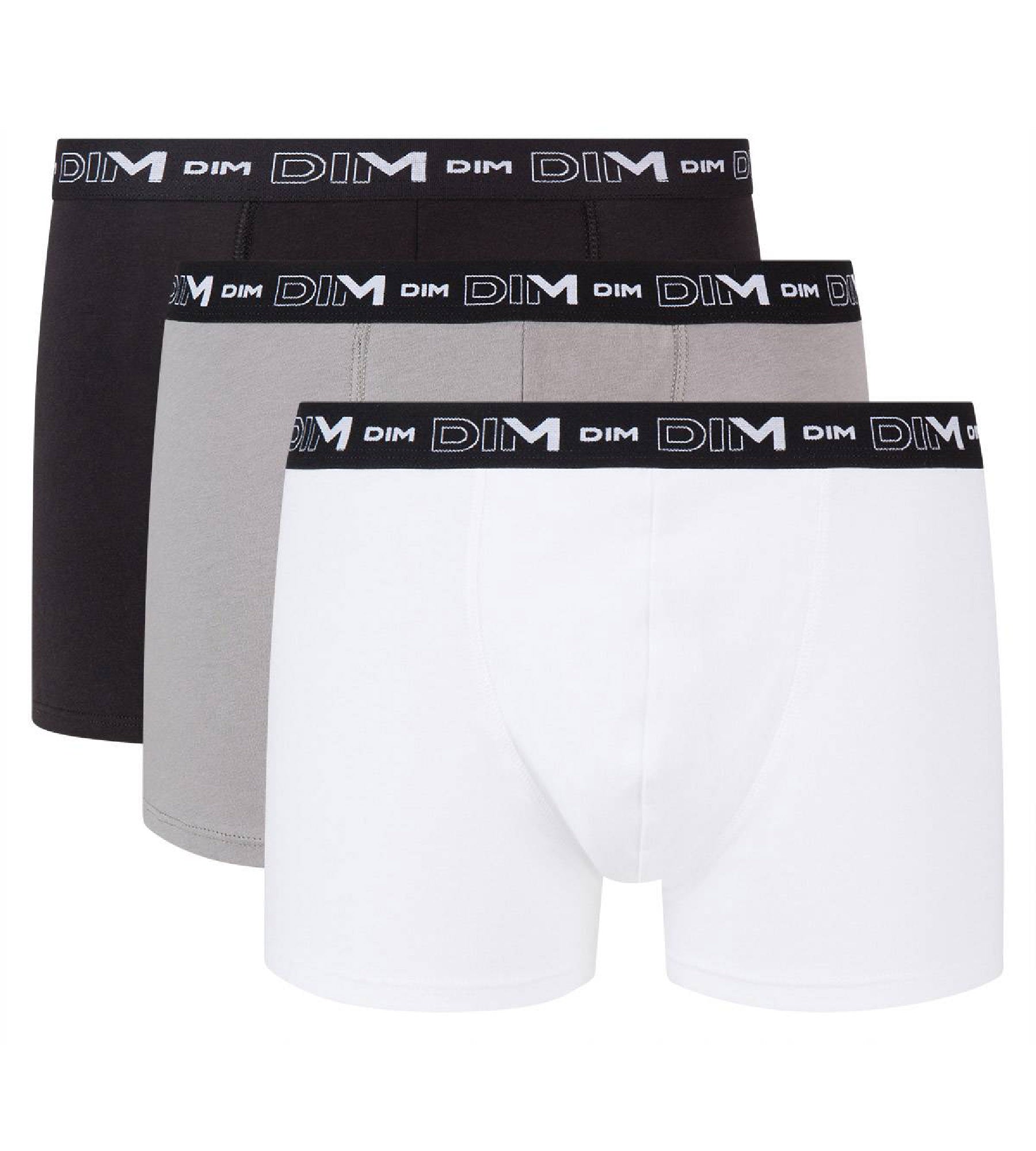 DIM Pack de 3 bóxers negro, gris y blanco de algodón elástico hombre