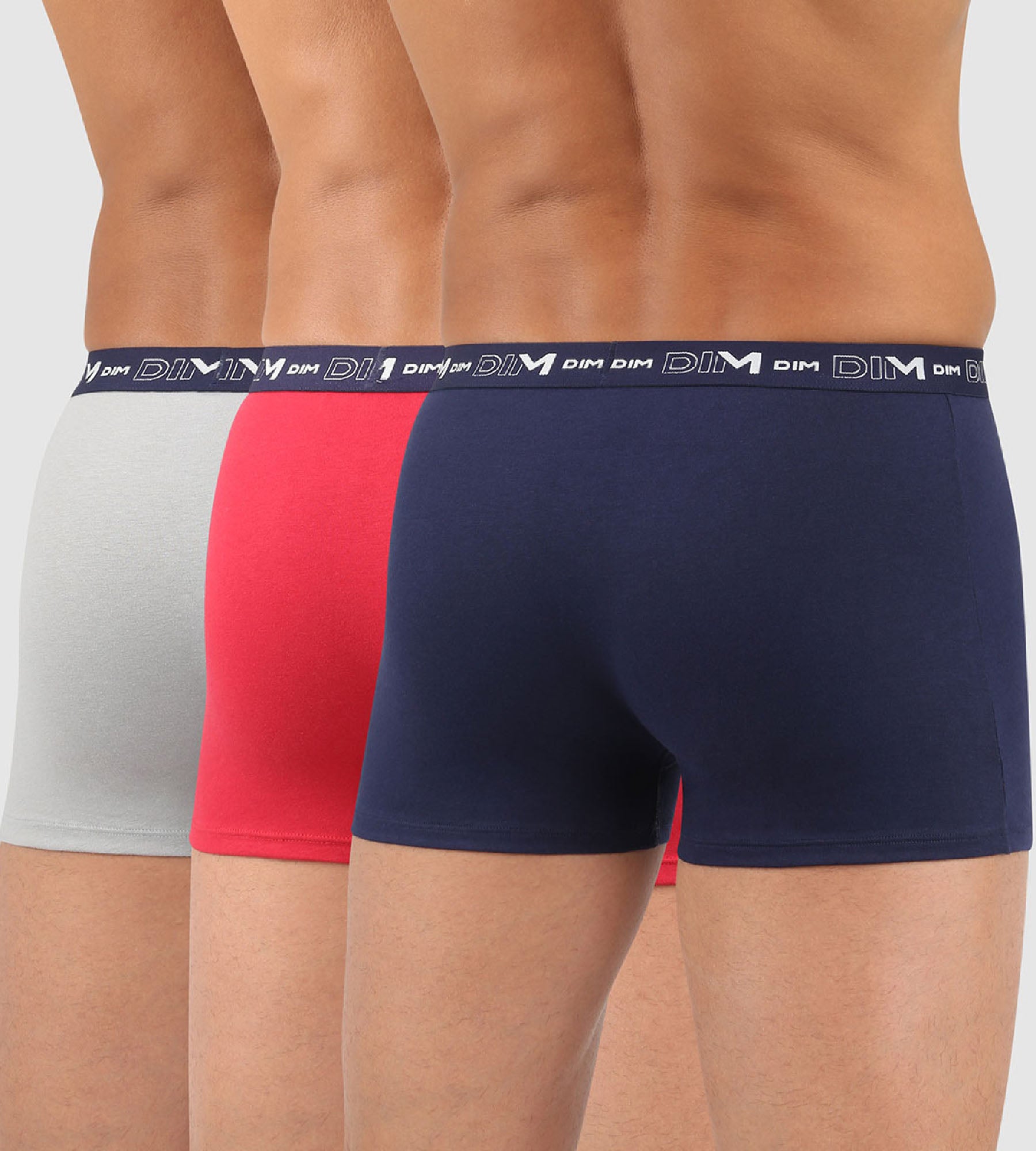 DIM Pack de 3 bóxers para hombre azul rojo y acero Coton Stretch
