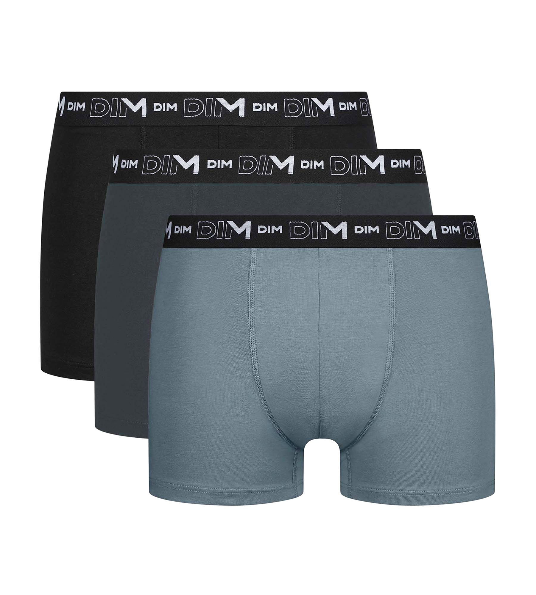 DIM Pack de 3 Boxers Gris Negro Hombre con Cintura en Contraste Algodón Stretch Dim