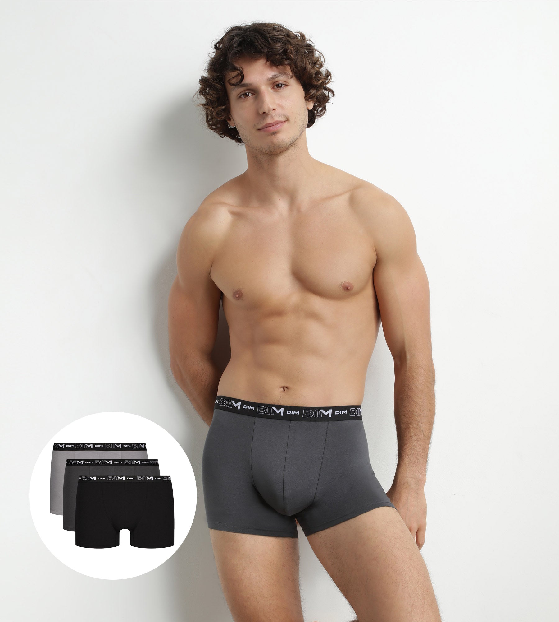 DIM Pack de 3 calzoncillos bóxer de algodón para hombre Negro Gris Dim Algodón Stretch