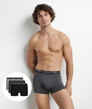 Pack de 3 calzoncillos bóxer de algodón para hombre Negro Gris Dim Algodón Stretch