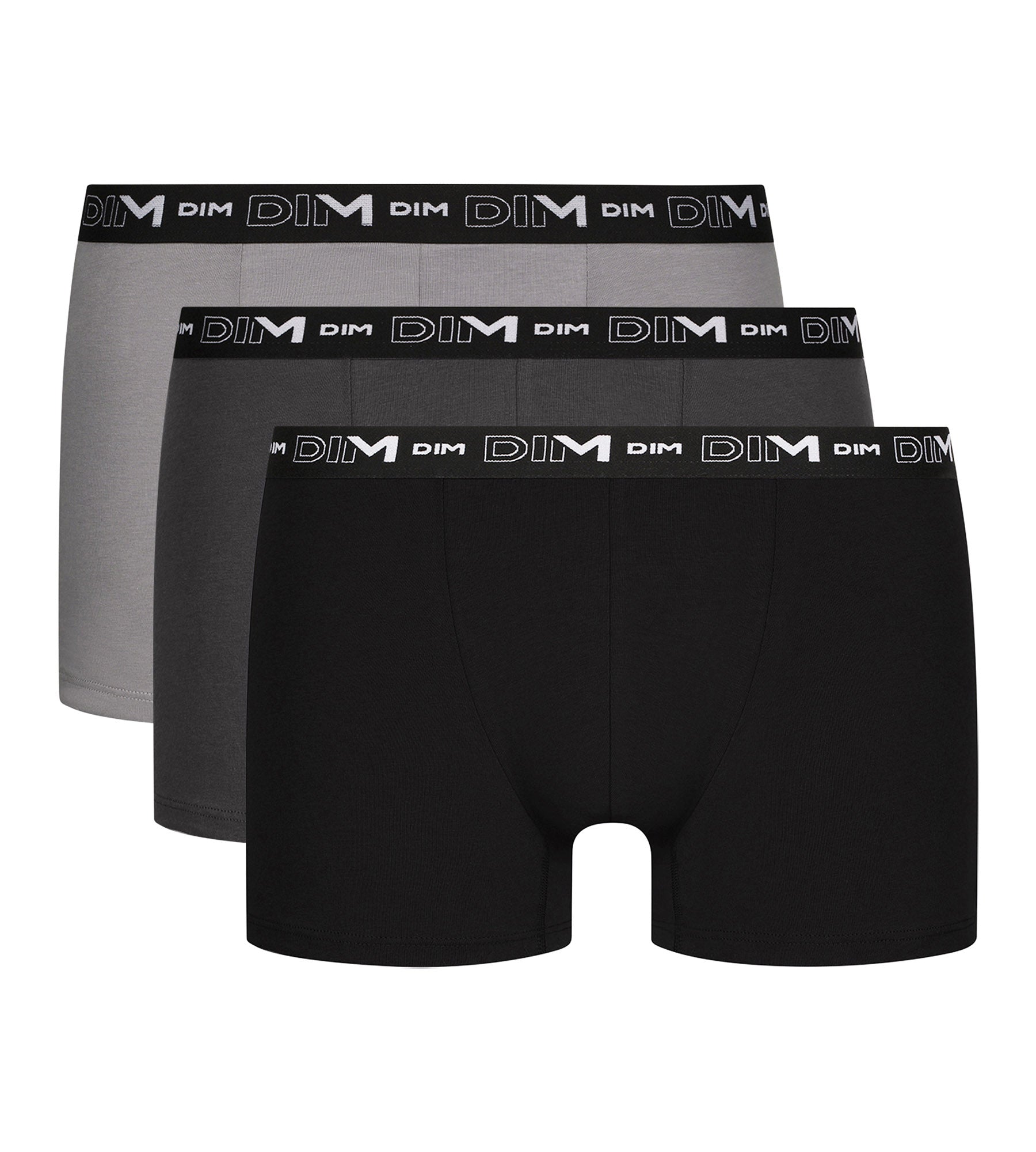 DIM Pack de 3 calzoncillos bóxer de algodón para hombre Negro Gris Dim Algodón Stretch