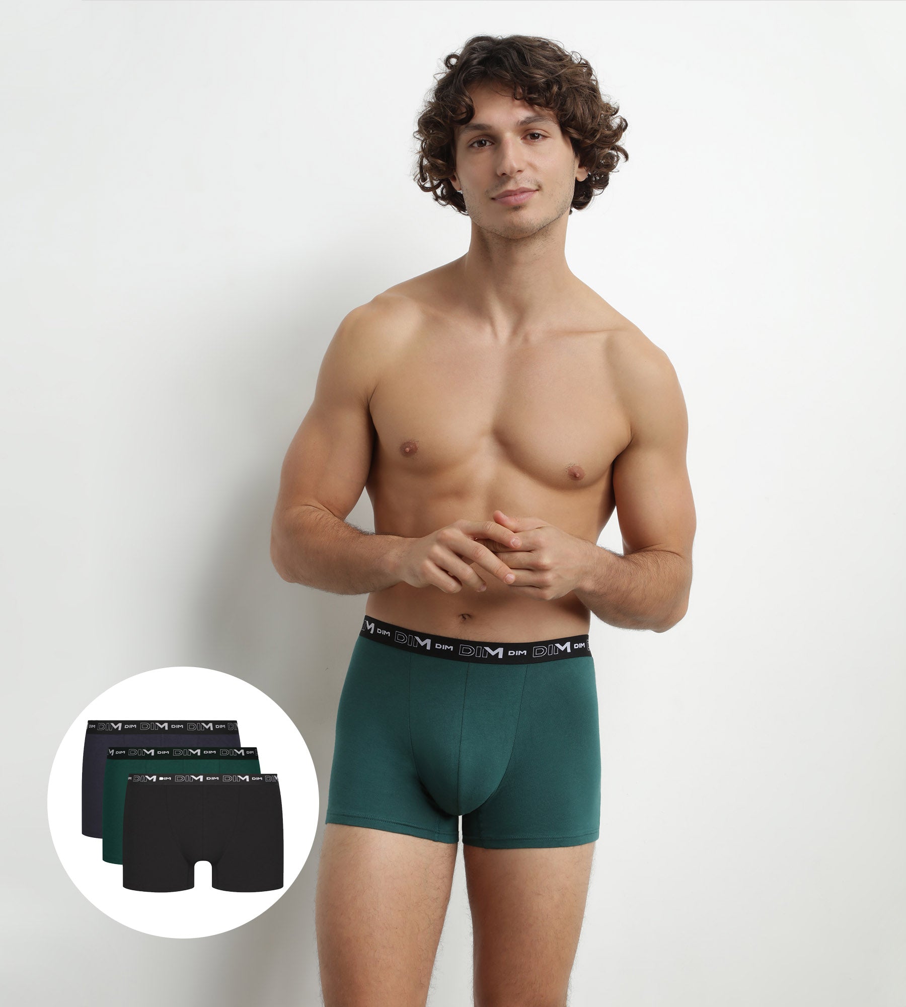 DIM Pack de 3 Boxers de algodón para hombre Verde Azul Dim Algodón Stretch