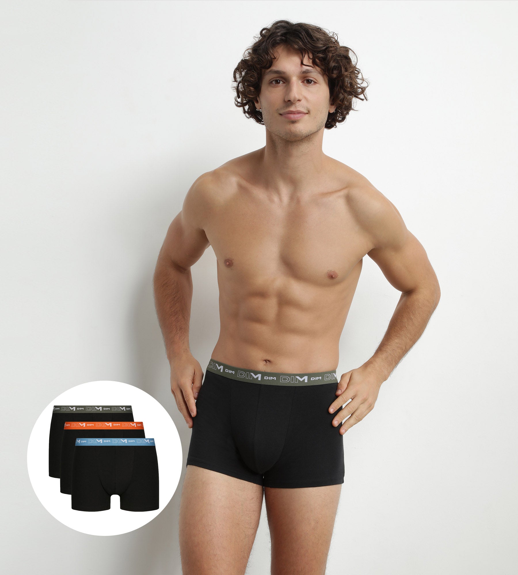 DIM Pack de 3 calzoncillos bóxer de algodón elástico azul naranja para hombre