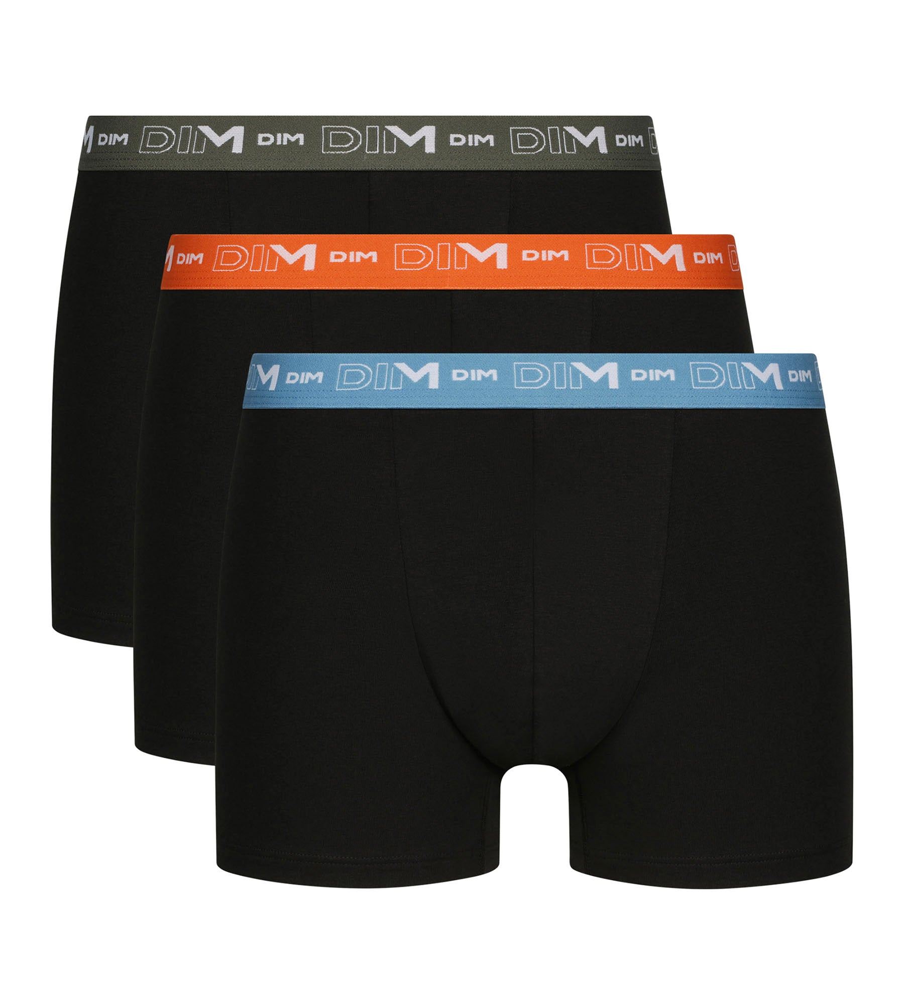 DIM Pack de 3 calzoncillos bóxer de algodón elástico azul naranja para hombre