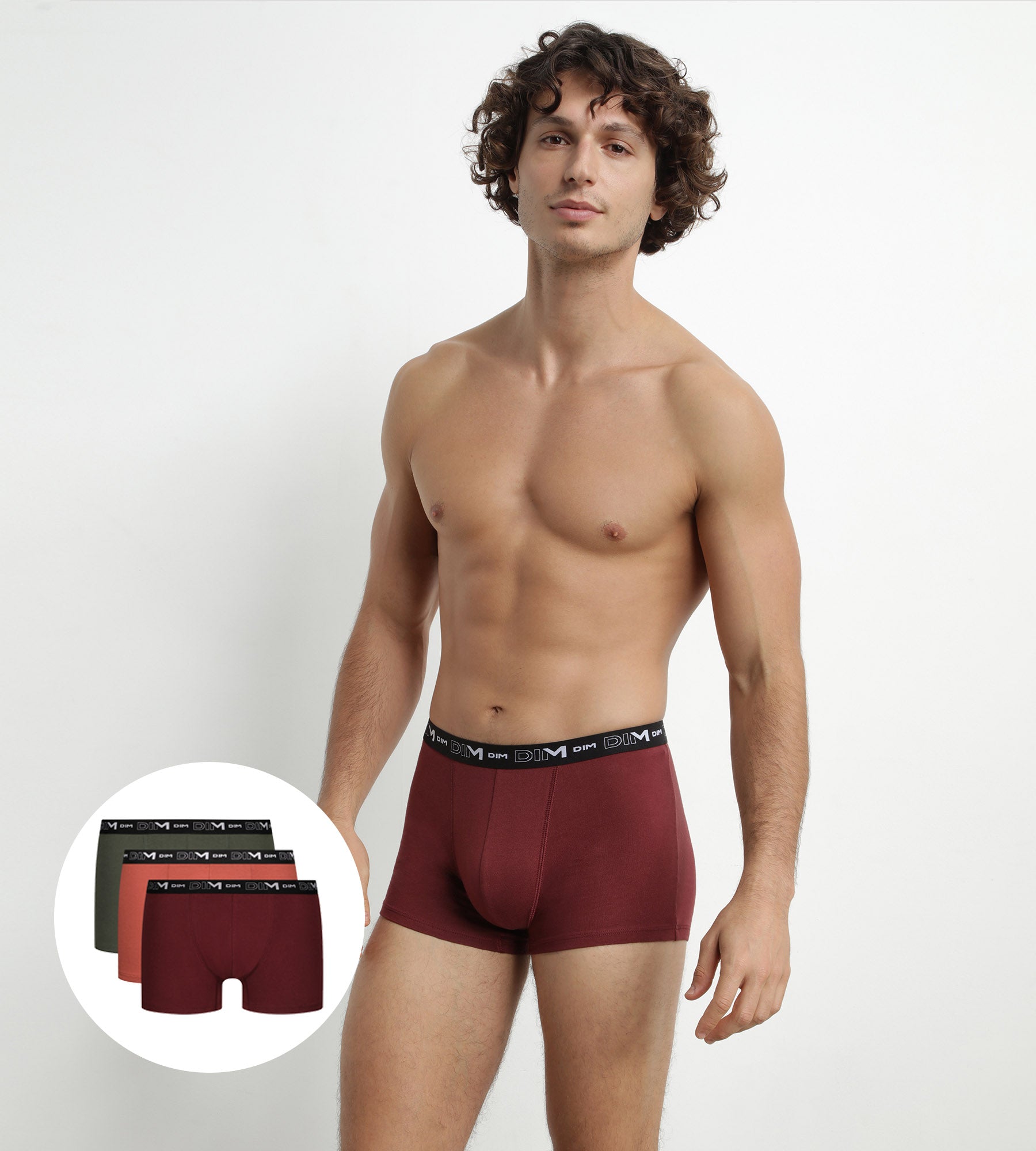 DIM Pack de 3 calzoncillos bóxer de algodón elástico rojo verde para hombre