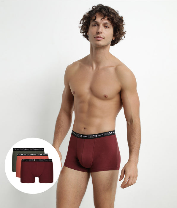 DIM Pack de 3 calzoncillos bóxer de algodón elástico rojo verde para hombre