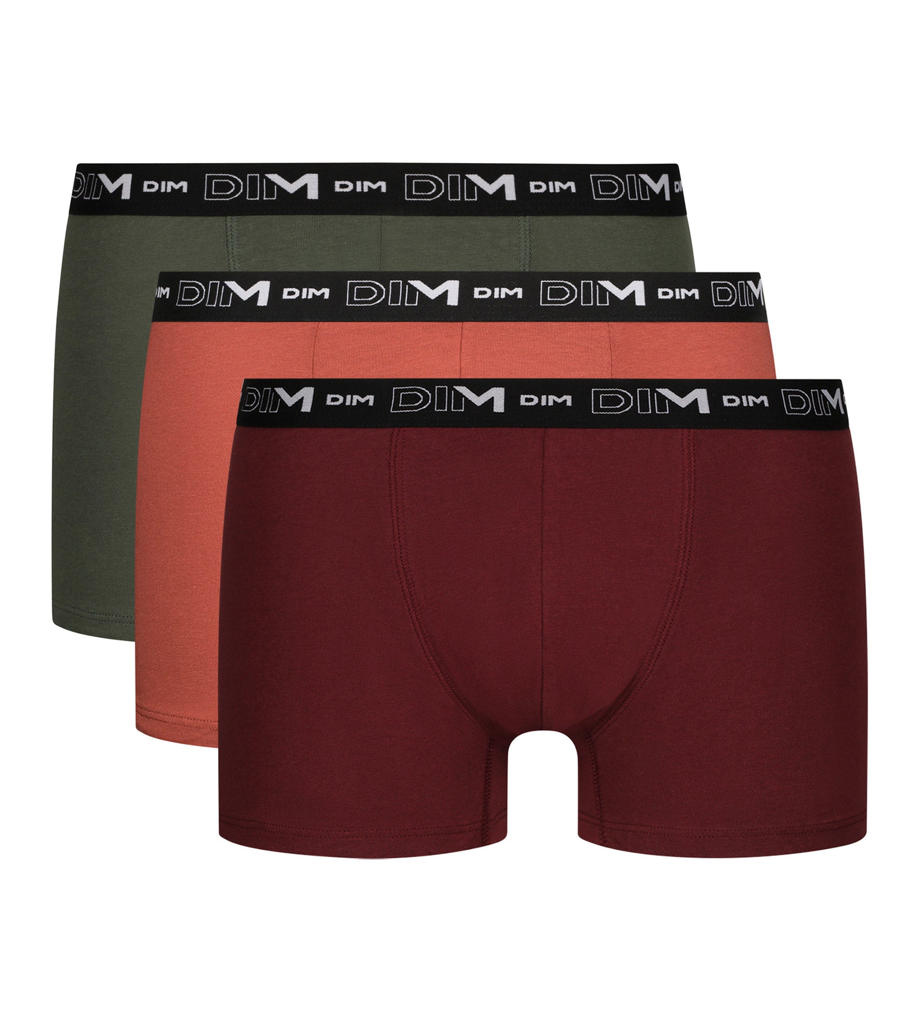 DIM Pack de 3 calzoncillos bóxer de algodón elástico rojo verde para hombre