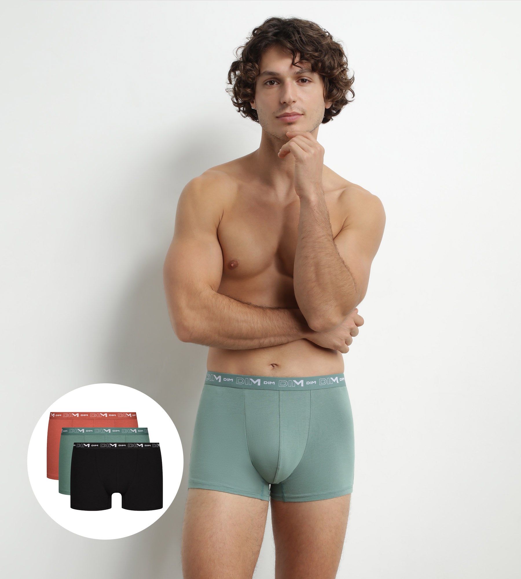 DIM Pack de 3 calzoncillos bóxer de algodón para hombre Negro Verde Dim Algodón Stretch