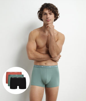 Pack de 3 calzoncillos bóxer de algodón para hombre Negro Verde Dim Algodón Stretch