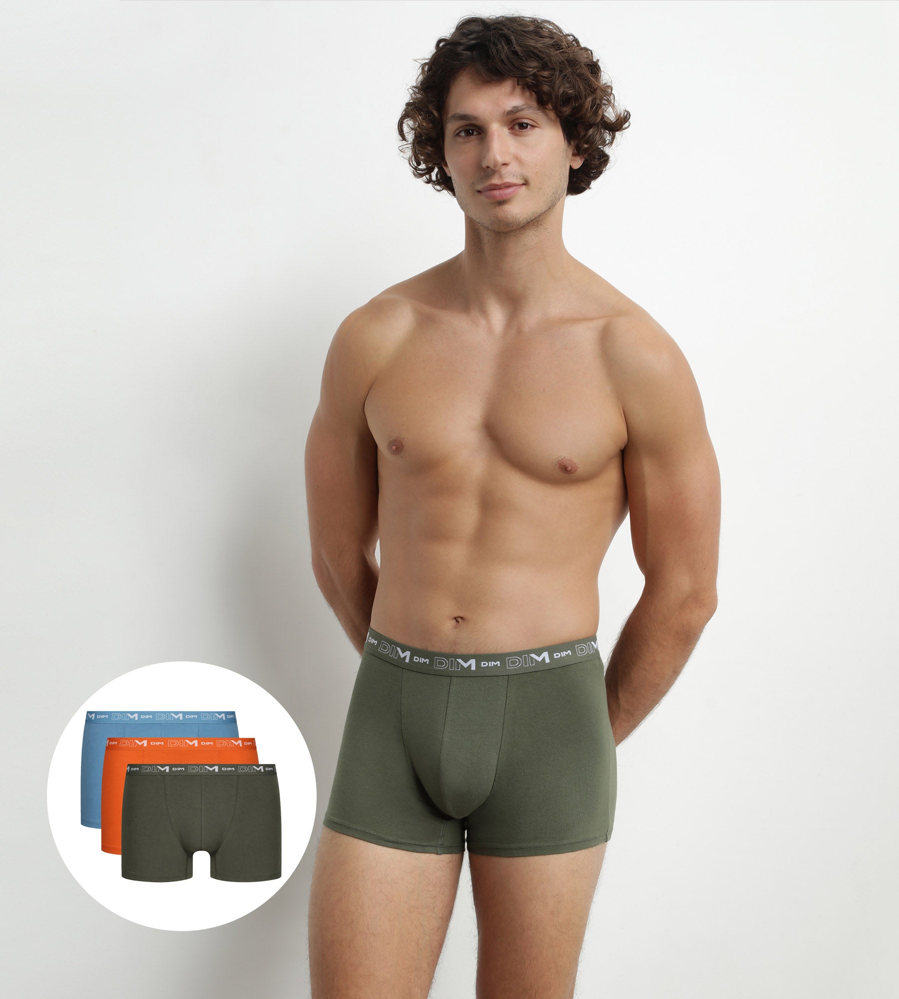 DIM Pack de 3 calzoncillos bóxer de algodón elástico naranja verde para hombre