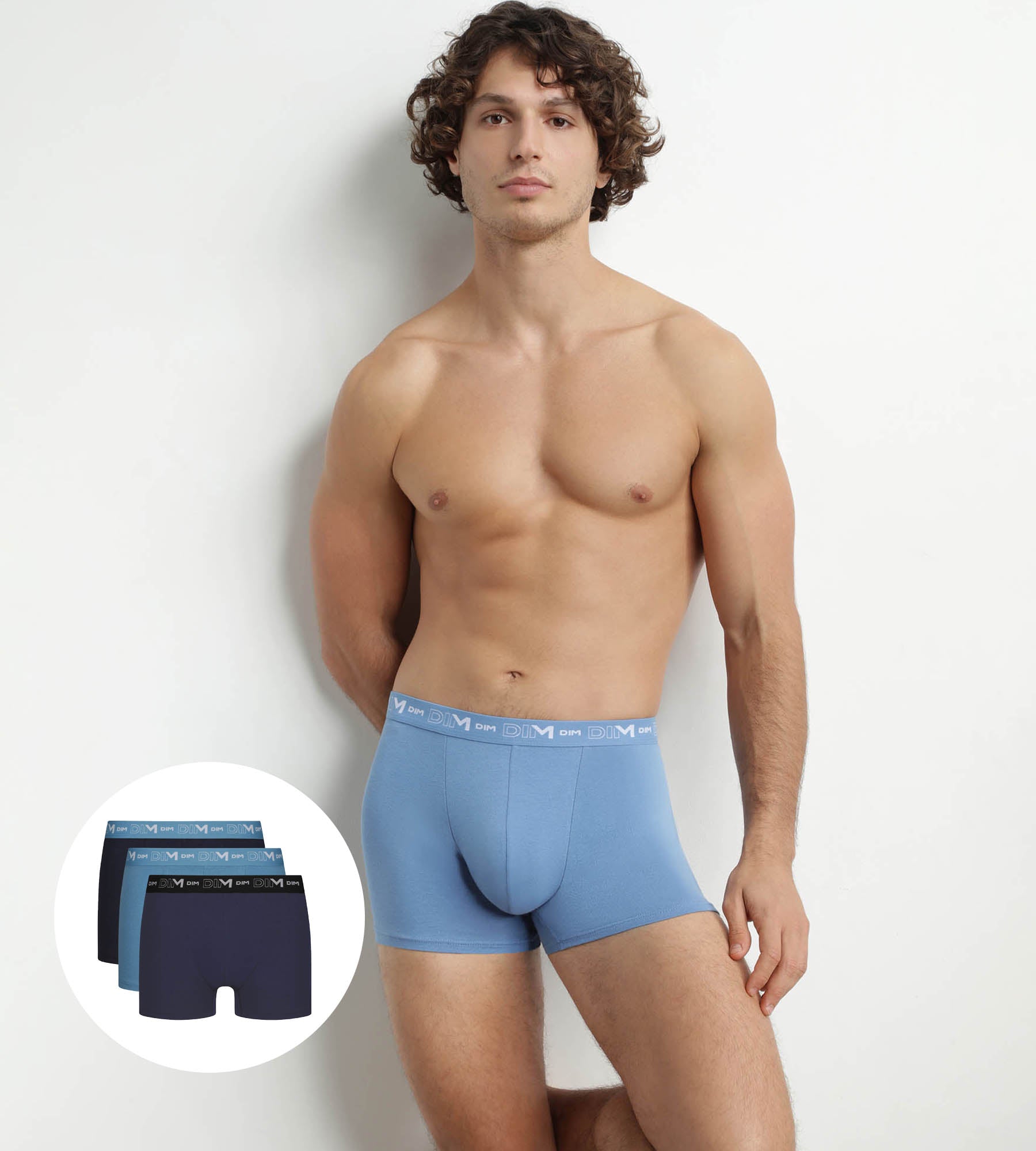 DIM Pack de 3 calzoncillos bóxer de algodón elástico azul Riviera Denim negro para hombre