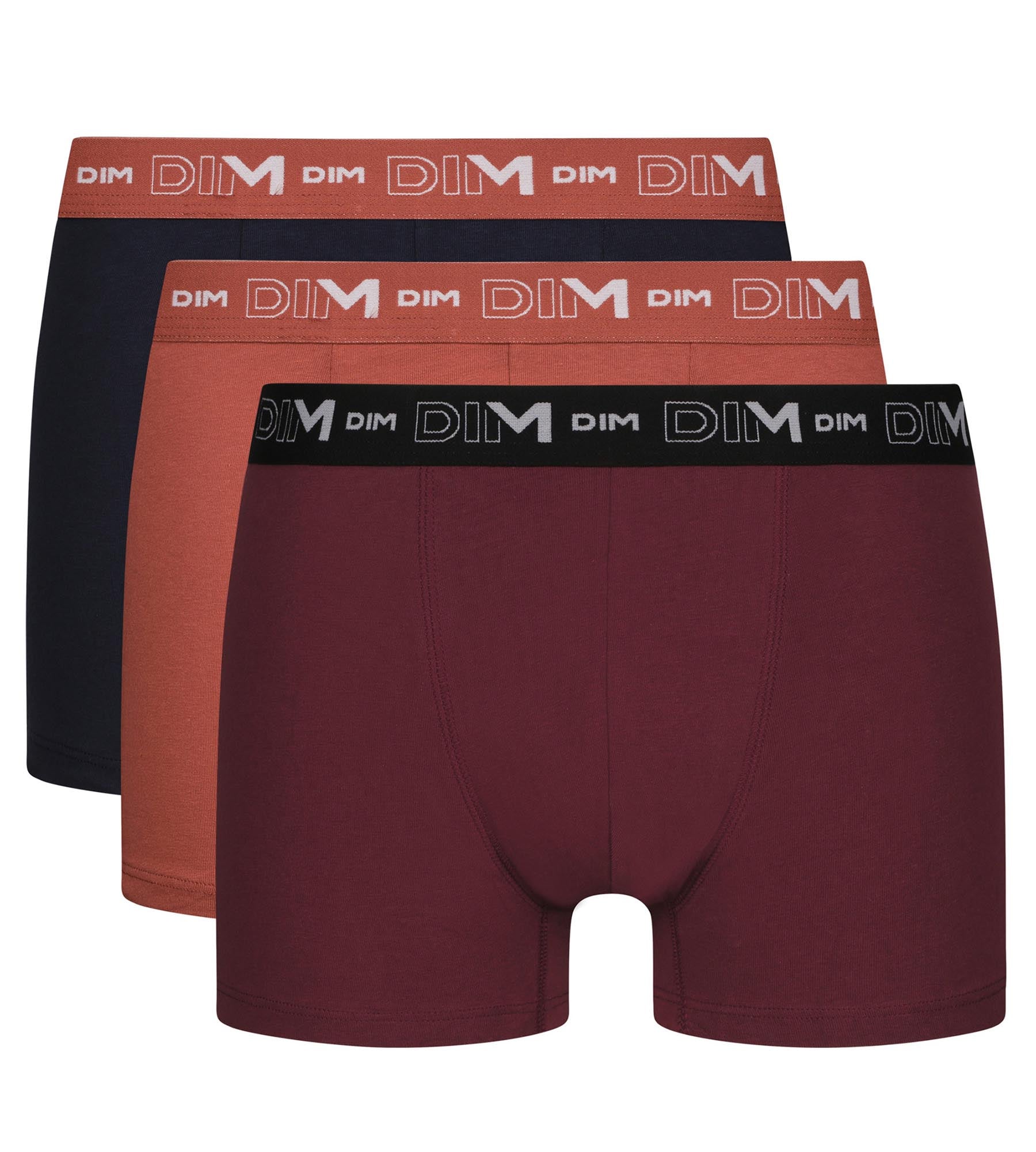 DIM Pack de 3 calzoncillos bóxer de algodón elástico para hombre, color negro terracota Chiné Dim