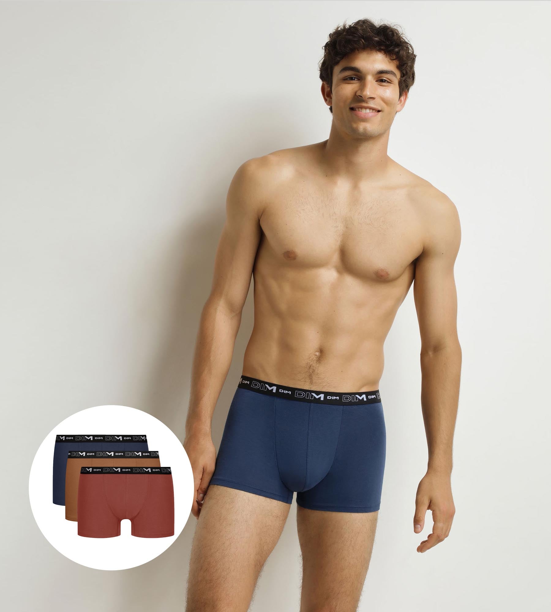 DIM Pack de 3 calzoncillos bóxer de algodón elástico Nocturne Ocre Coral para hombre
