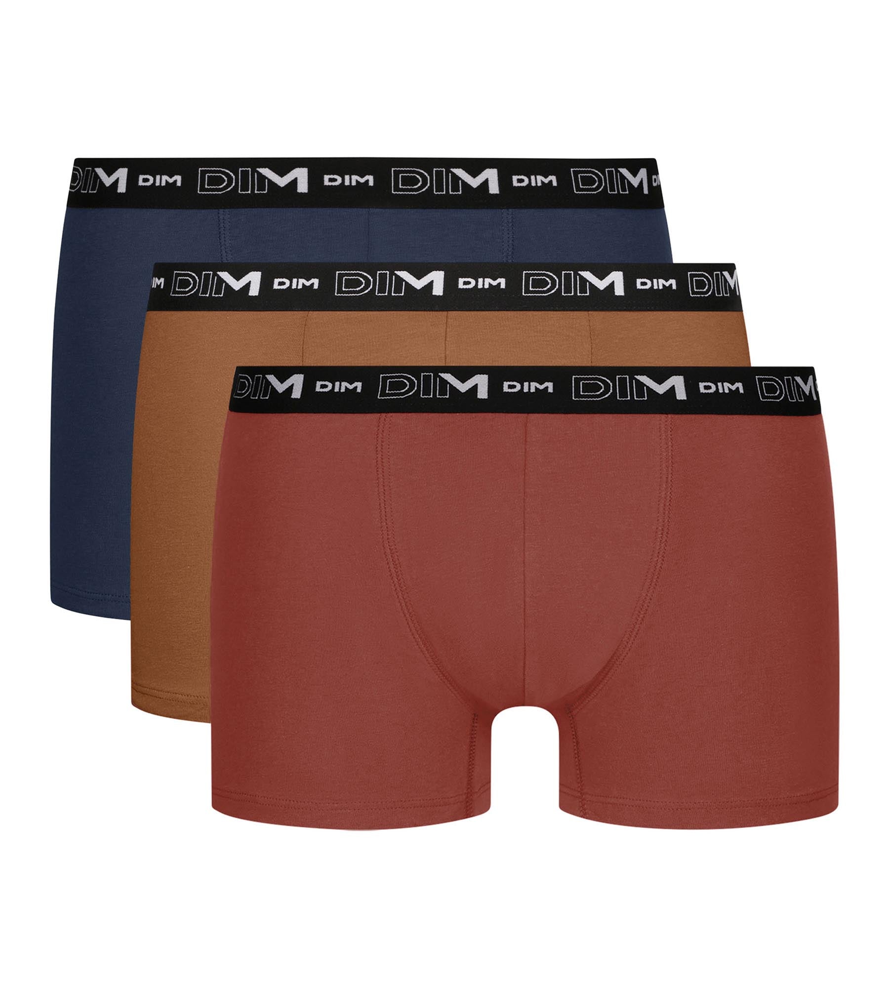 DIM Pack de 3 calzoncillos bóxer de algodón elástico Nocturne Ocre Coral para hombre