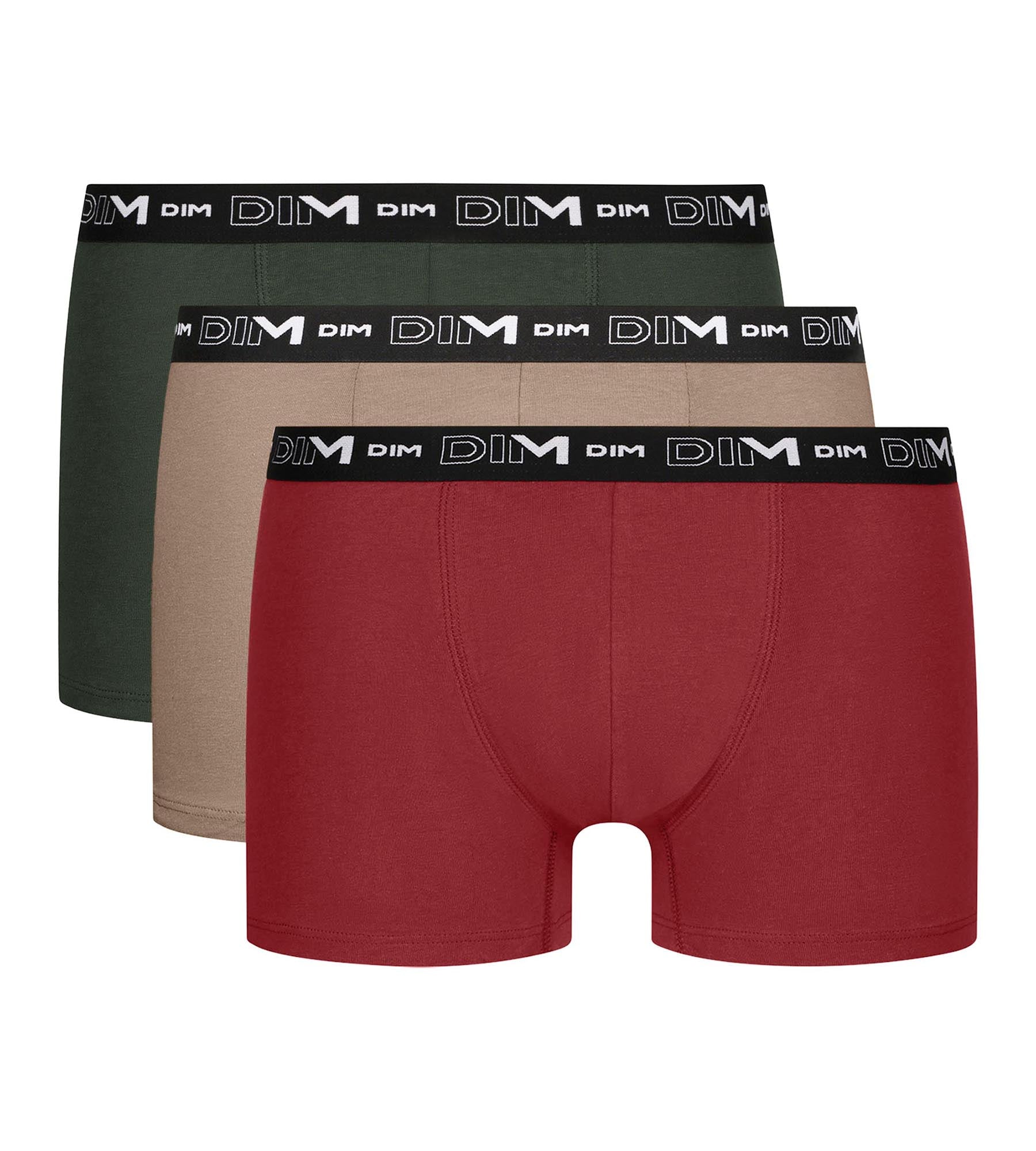 DIM Pack de 3 calzoncillos bóxer para hombre Verde Beige Rojo Algodón Stretch