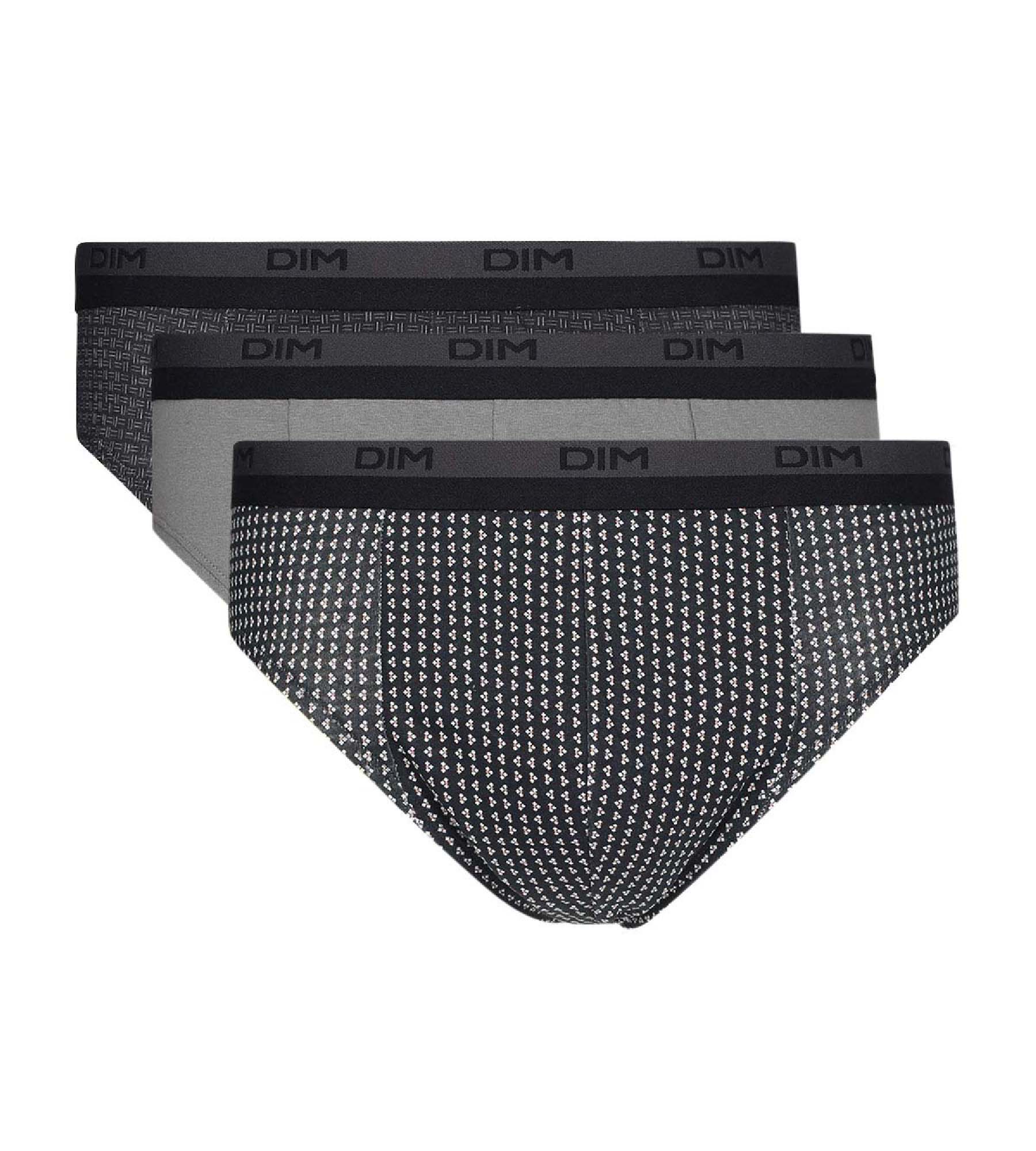 DIM Juego de 3 calzoncillos tipo slip en algodón con estampado de cubos Gris Dim Coton Print
