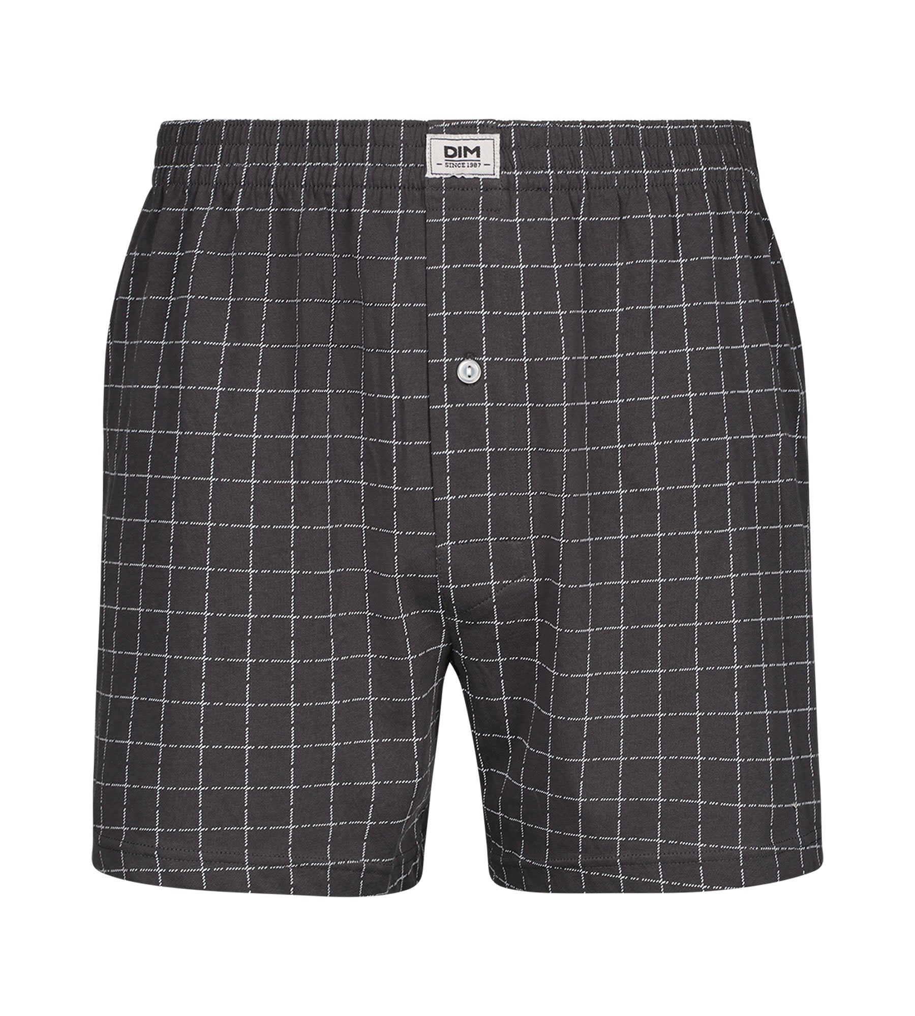 DIM Caleçon homme Anthracite à carreaux Dim Coton