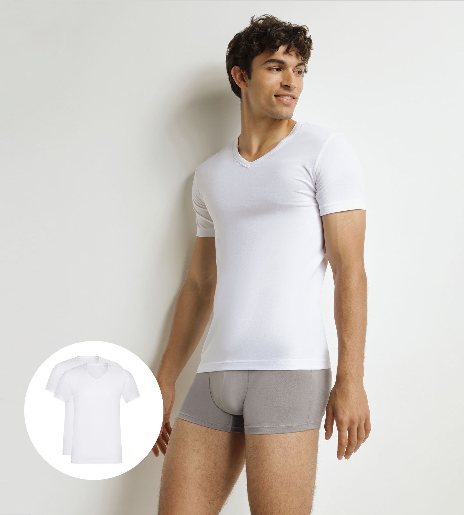 DIM Lot de 2 t-shirts homme en coton blanc à col en V EcoDim