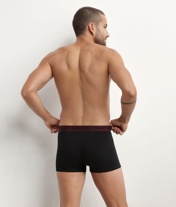 DIM Pack de 3 bóxers de hombre negros con cinturilla color Uva Mix & Colors