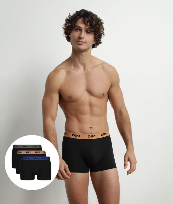 DIM Pack de 3 calzoncillos bóxer para hombre de algodón negro elástico verde avellana Mix &amp; Colors