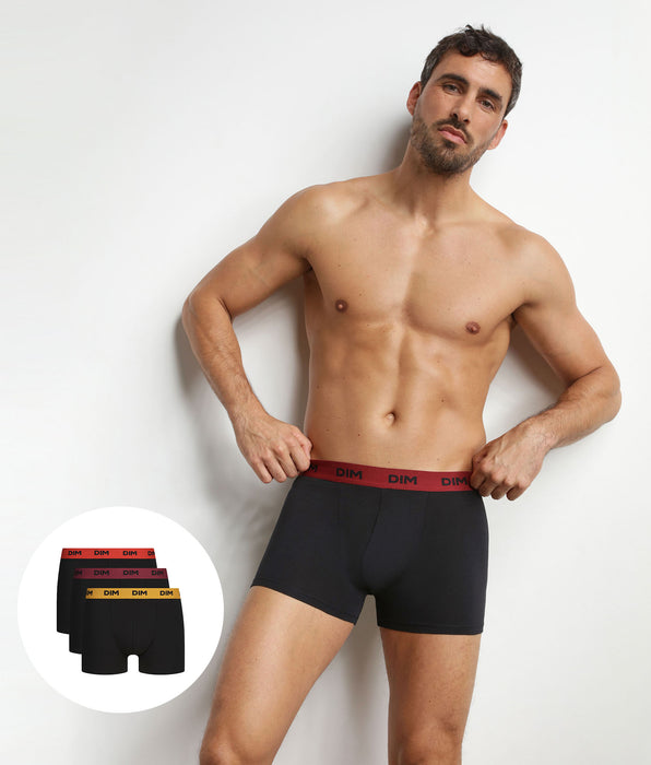 DIM Pack de 3 bóxers para hombre negros con cintura de color Flamme Mix & Colors