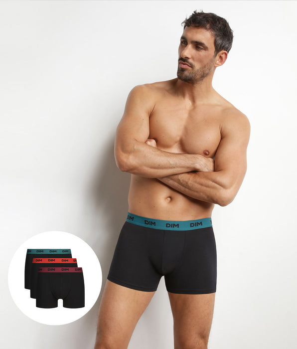 DIM Pack de 3 bóxers para hombre negros con cintura de color bosque Mix & Colors