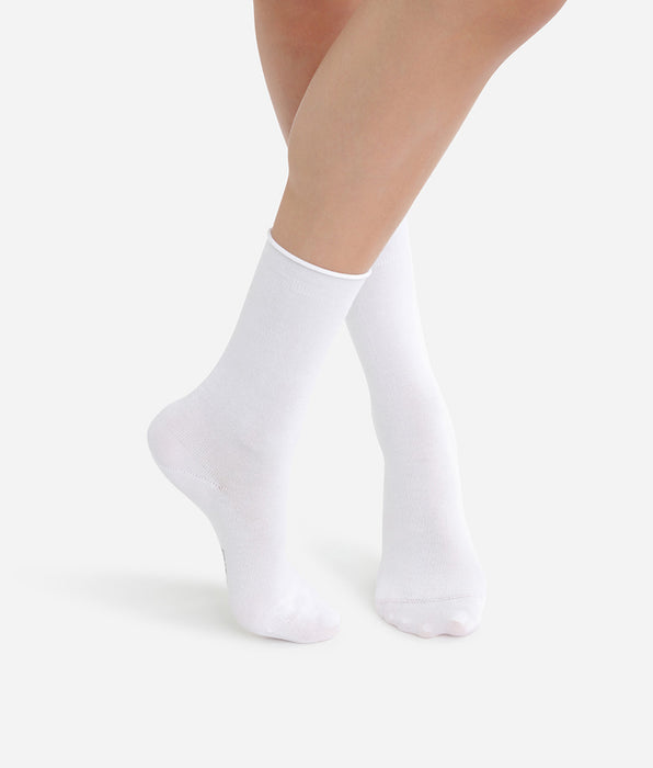 DIM Lote de 2 pares de calcetines blancos para mujer de algodón modal