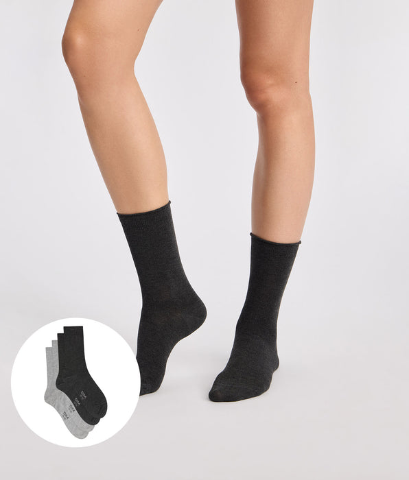 DIM Pack de 2 calcetines de mujer gris claro, gris antracita Modal