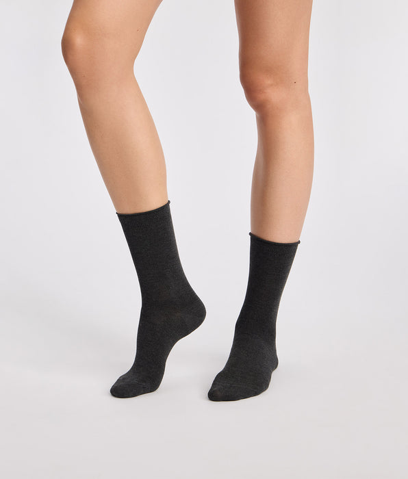 DIM Pack de 2 calcetines de mujer gris claro, gris antracita Modal