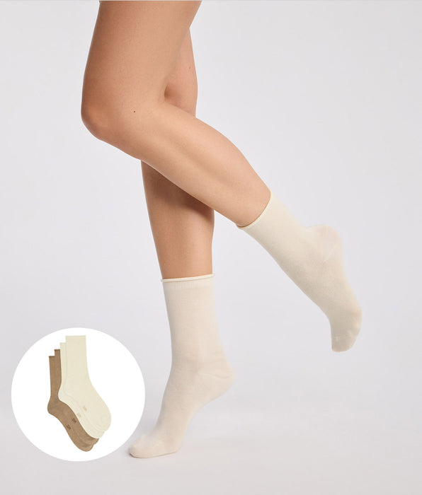 DIM Pack de 2 calcetines de mujer en topo y beige de Modal