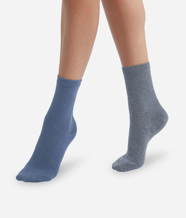DIM Pack de 2 pares de calcetines de mujer Azul Cachemira Gris Basic Coton