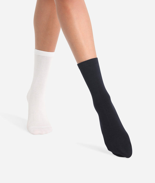 DIM Pack de 2 pares de calcetines de mujer Azul Cachemira Gris Basic Coton