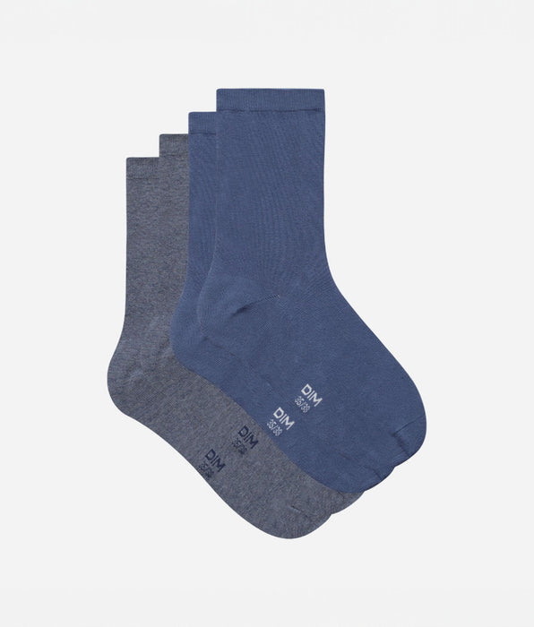 DIM Pack de 2 pares de calcetines de mujer Azul Cachemira Gris Basic Coton