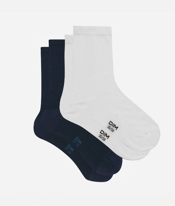 DIM Pack de 2 pares de calcetines de mujer Azul Cachemira Gris Basic Coton
