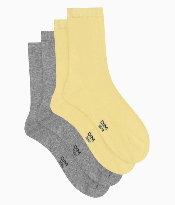 DIM Pack de 2 pares de calcetines de mujer Banana de algodón hasta la rodilla Dim