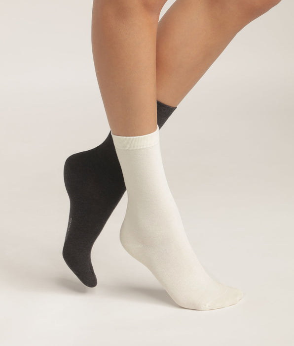 DIM Pack de 2 pares de calcetines de mujer de algodón marfil hasta la rodilla Dim
