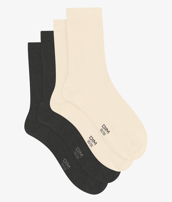 DIM Pack de 2 pares de calcetines de mujer de algodón marfil hasta la rodilla Dim