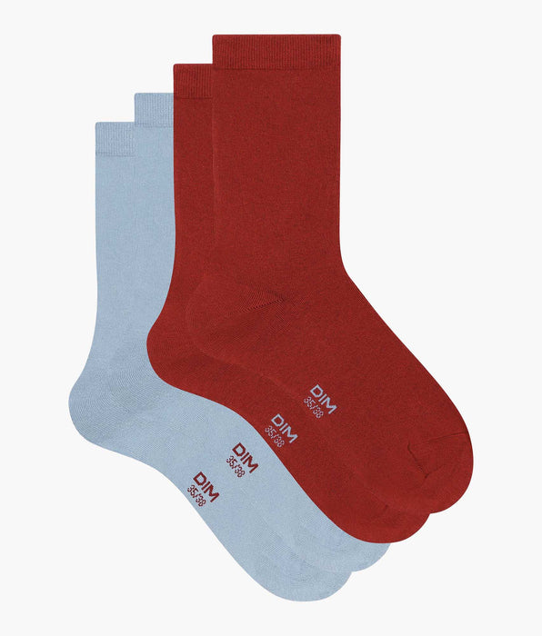 DIM Pack de 2 pares de calcetines de mujer Rojo Azul Algodón