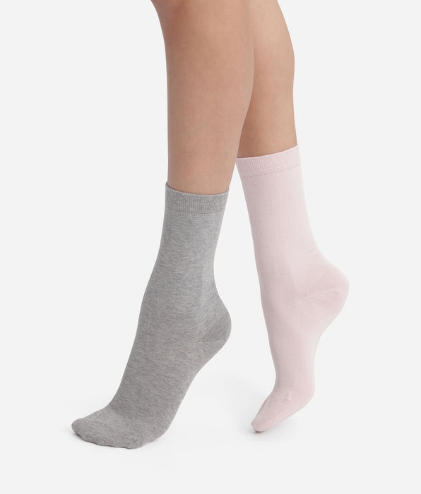 DIM Pack de 2 pares de calcetines de mujer Rosa Gris Dim Coton