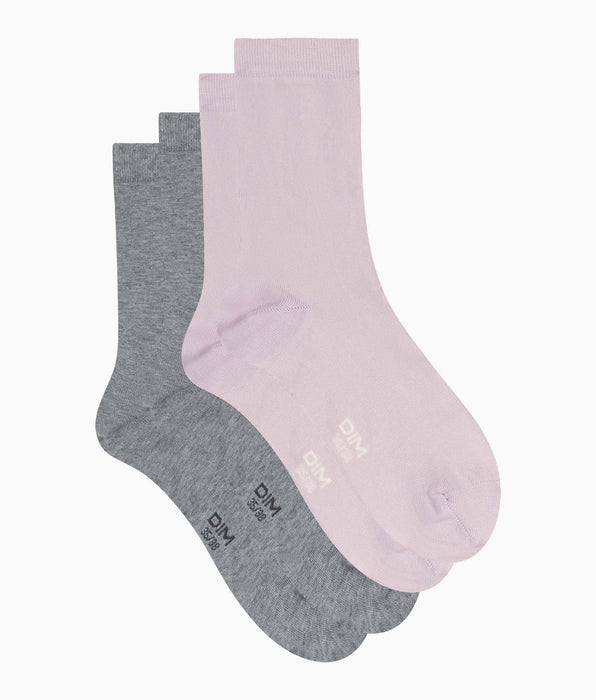 DIM Pack de 2 pares de calcetines de mujer Rosa Gris Dim Coton