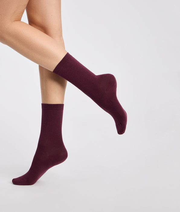 DIM Lote de 2 calcetines de mujer higo, burdeos Coton
