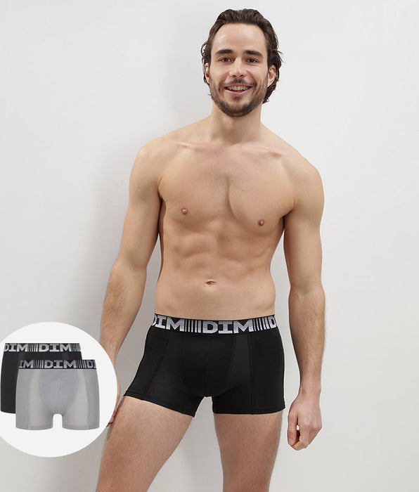 DIM Juego de 2 bóxers para hombre antitranspirables Negro Gris Perla 3D Flex Air