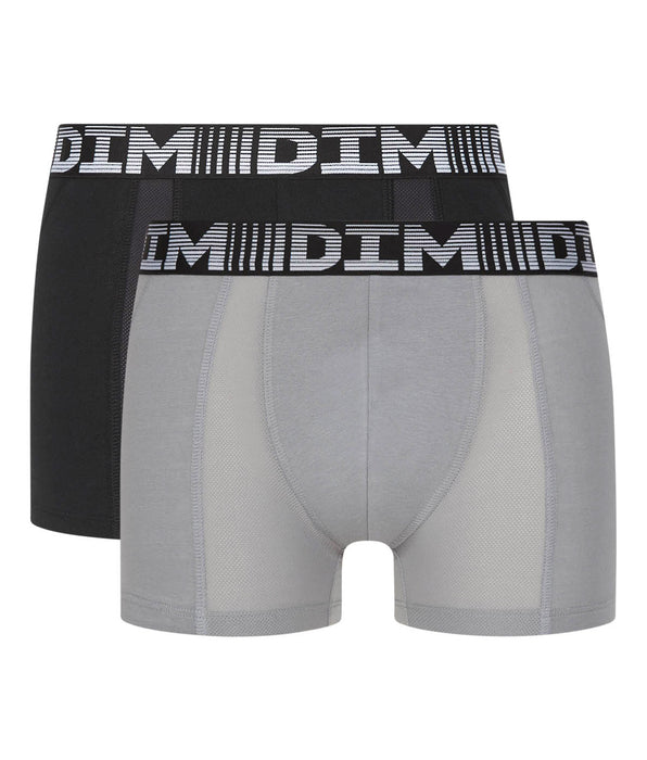 DIM Juego de 2 bóxers para hombre antitranspirables Negro Gris Perla 3D Flex Air