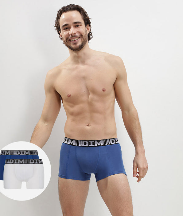 DIM Juego de 2 bóxers para hombre antitranspirables Azul Acero Blanco 3D Flex Air